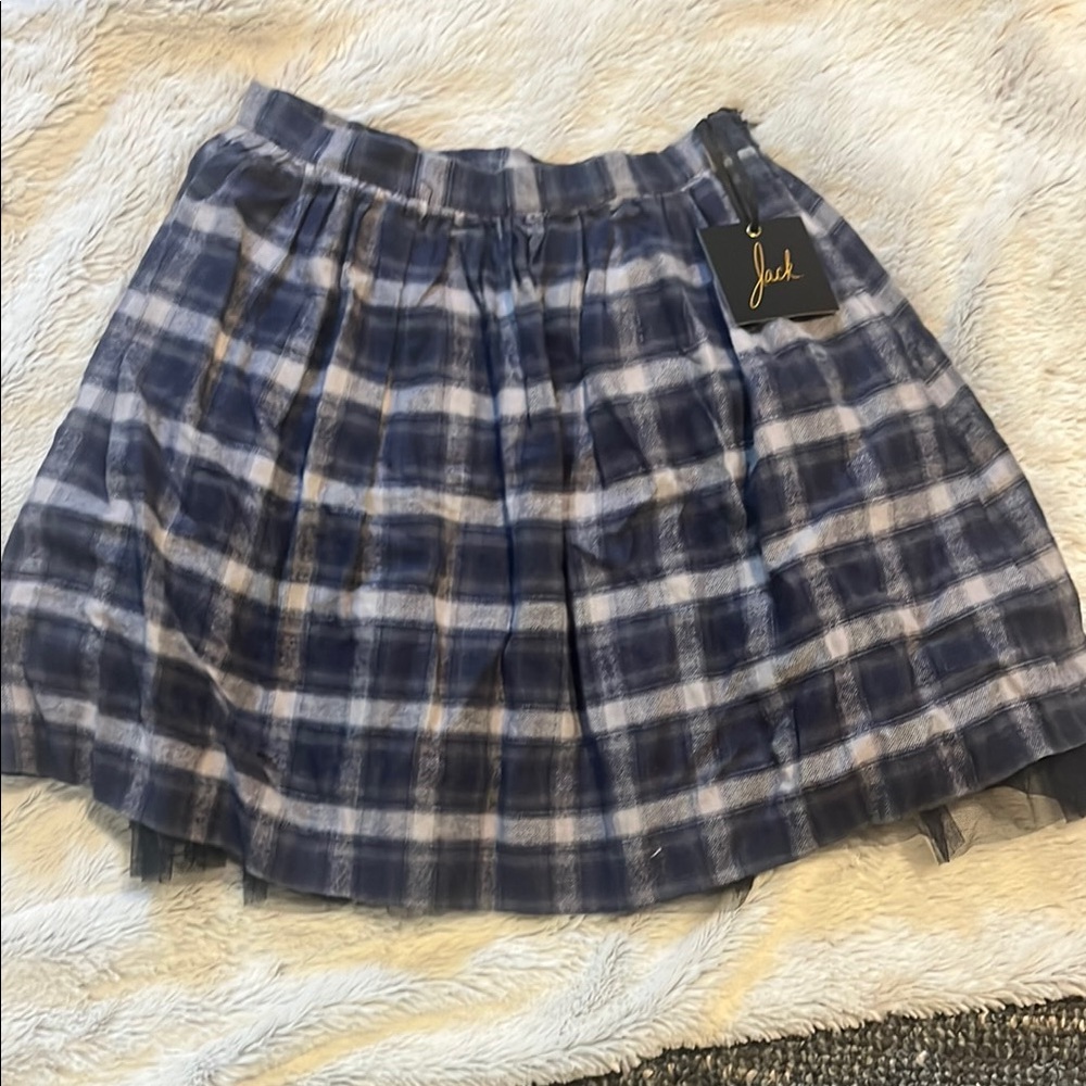 Jack by BB Dakota Blue and White Pleated Skater Mini Skirt